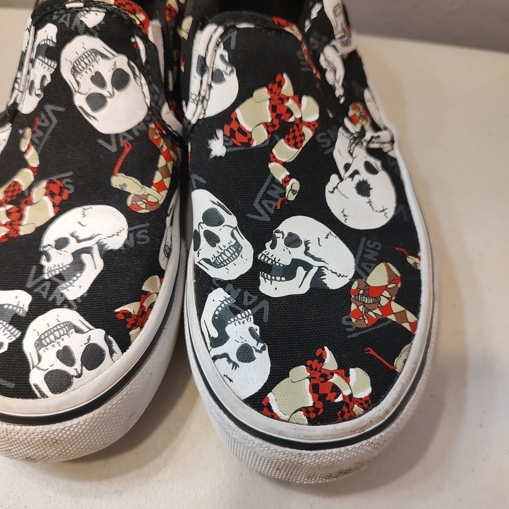 Vans Asher Slip-On Sneakers Kids Sz 13 Shoes Skulls & Snakes Youth Skater - Picture 7 of 11